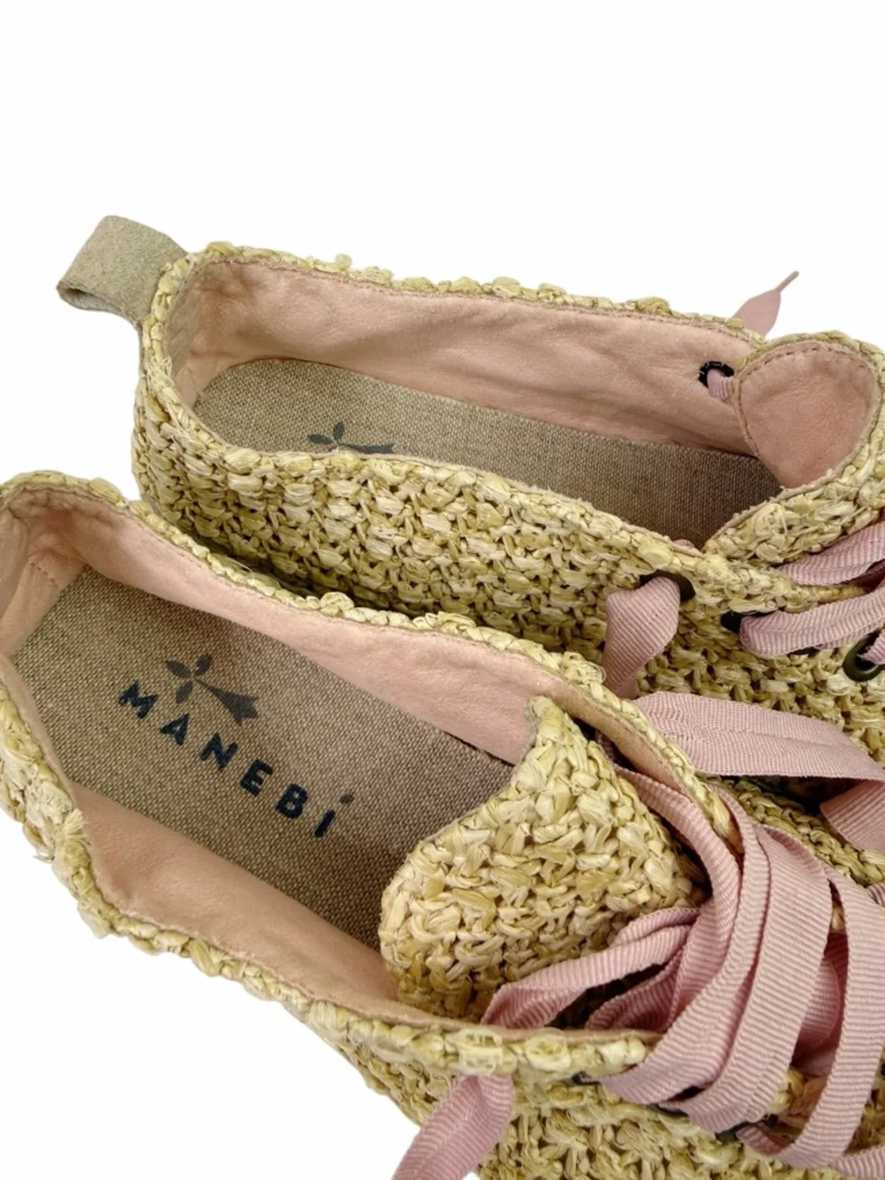 Manebi Yucatán Espadrille Platform Lace Up Raffia Sneakers Size 39 EU Shoes